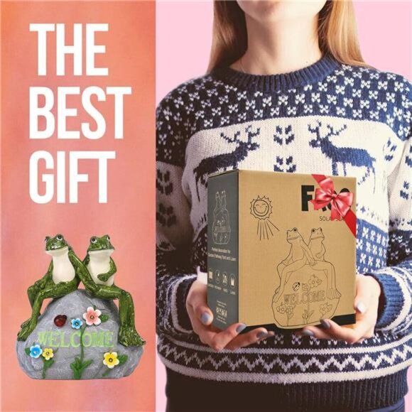 Nacome Solar Garden Outdoor Statues Frog with Succulent and 7 LED Light - Picture 2 of 7